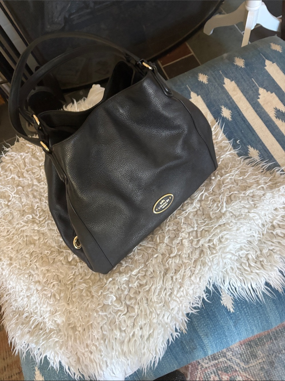 Coach Black Pebbled Leather Shoulder Bag with Gold Hardware